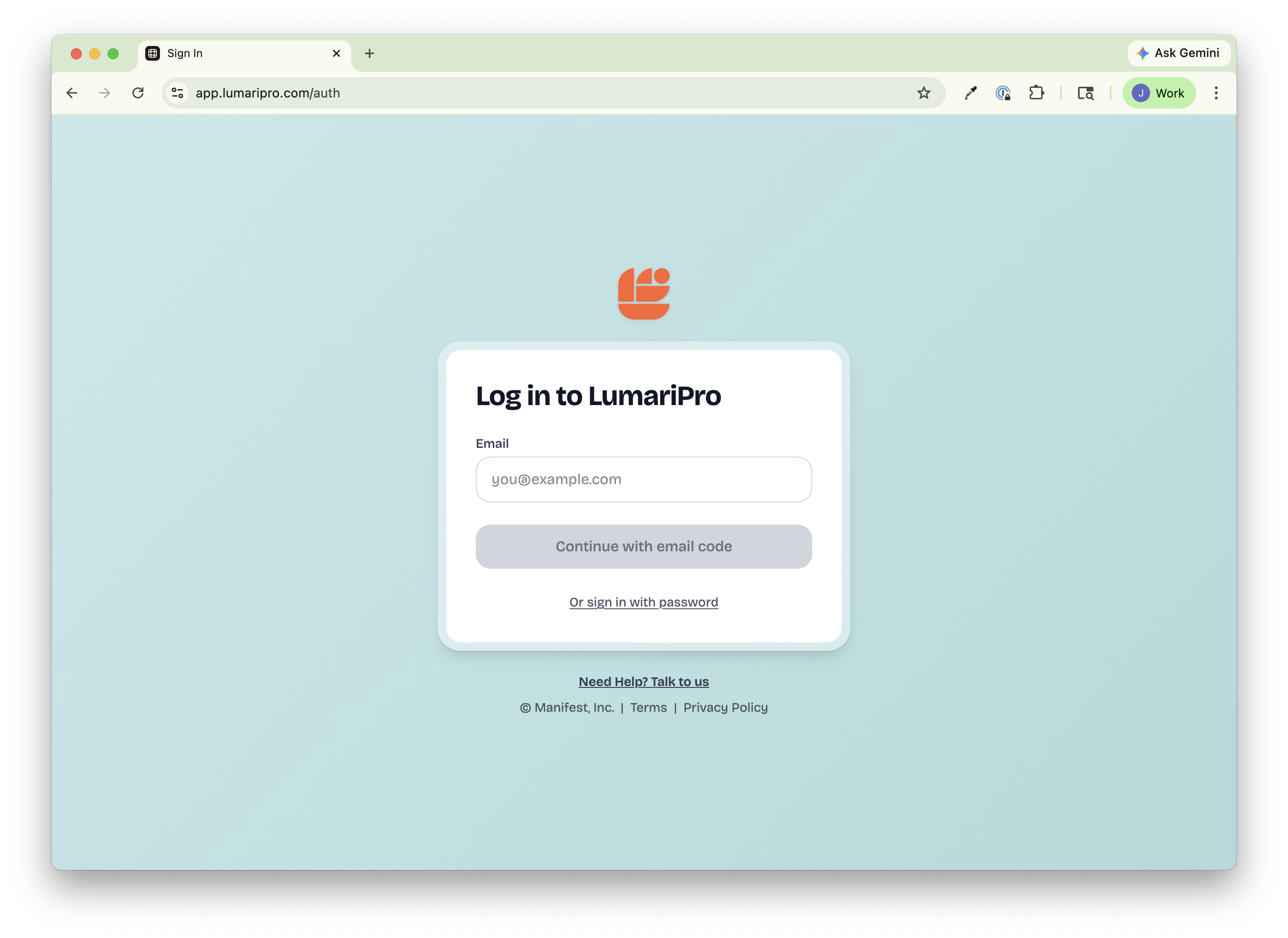 LumariPro branded login page showing white-label capability